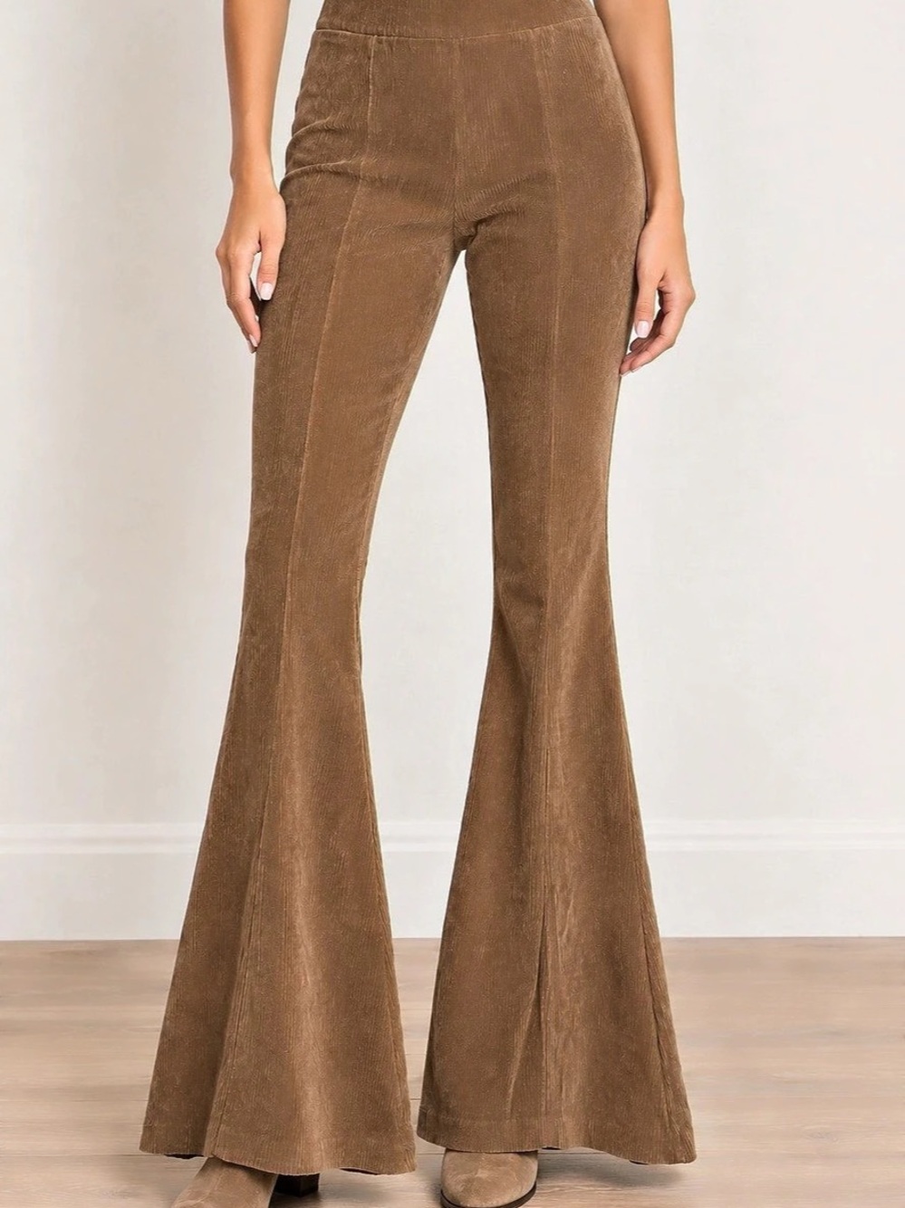 Aerie Flare-leg Corduroy Ribbed High-rise Lounge Pants, Brown Sz Lg